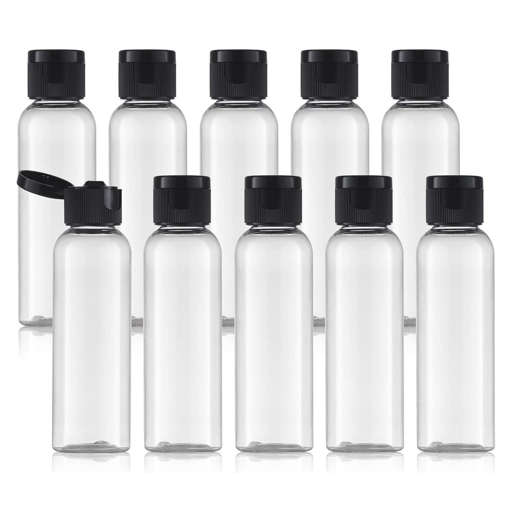 Tekson Travel Bottles Empty 2oz (10 PCS), Plastic Travel Size Cosmetic Container, TSA Amber Squeeze Bottle for Shampoo, Conditioner (Flip Cap)