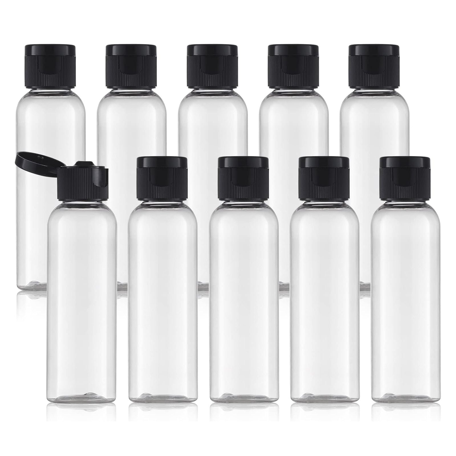 Tekson Travel Bottles Empty 2oz (10 PCS), Plastic Travel Size Cosmetic Container, TSA Amber Squeeze Bottle for Shampoo, Conditioner (Flip Cap)