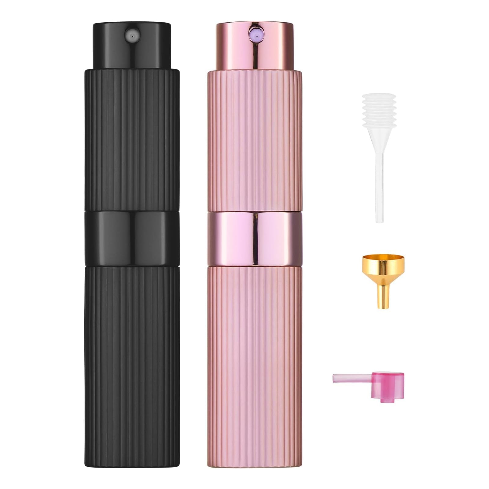 Tekson 2PCS 8ml Travel Perfume Atomizer Refillable, Mini Cologne Spray Bottle Empty, Portable Sprayer (Black & Pink)