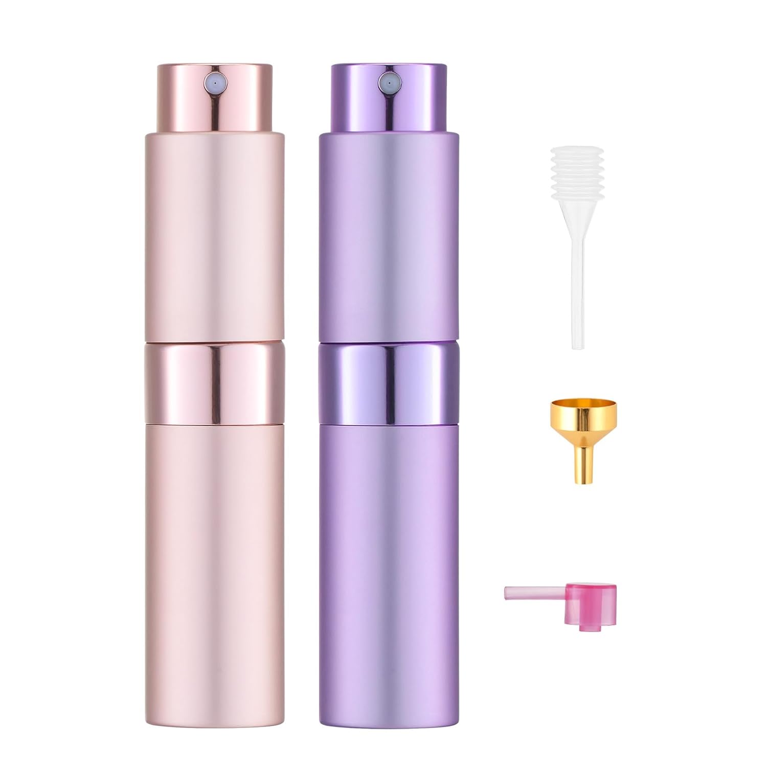 Tekson 8ml Travel Perfume Atomizer Refillable, Mini Cologne Spray Bottle Empty, Small Aftershave Portable Sprayer for Liquid Dispenser (Pink&Purple)