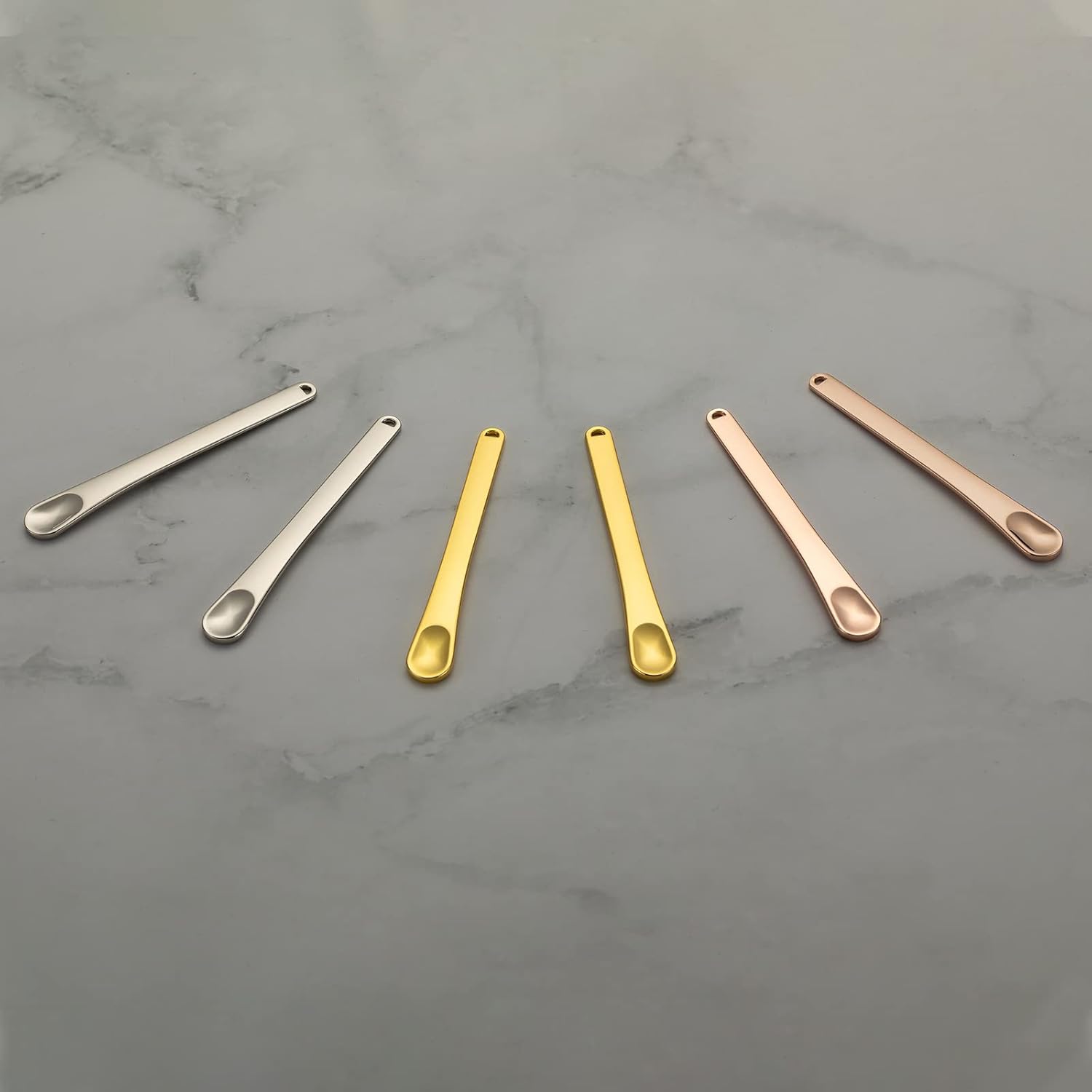 Tekson Metal Cosmetic Skincare Spatula, Mini Mask facial Reusable Scoop, Makeup Beauty Spoons for Cream, Lotions, Moisturizers (Rose Gold, Gold, Silver) (long size)