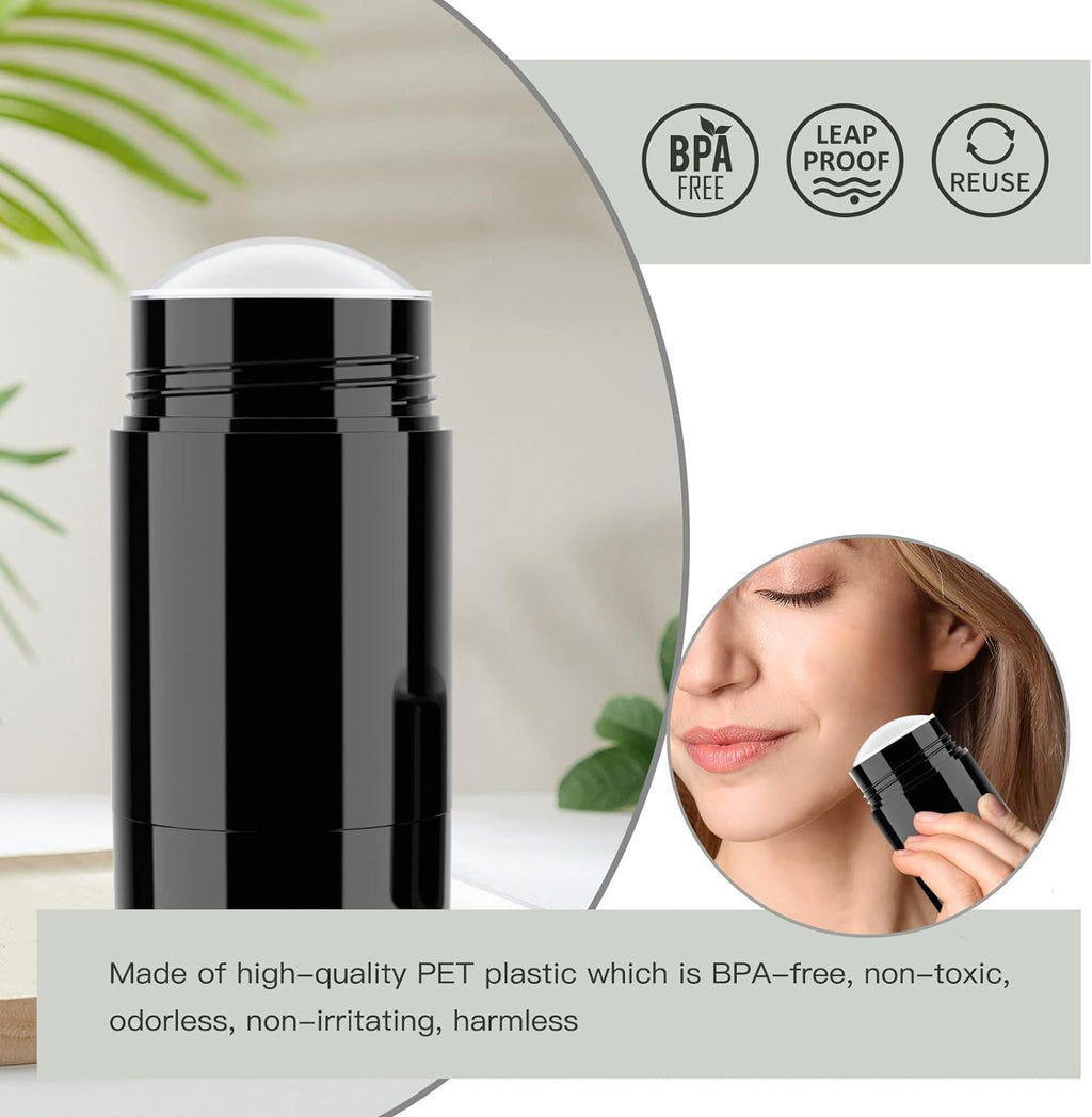 Tekson 2.5oz Empty Refillable Deodorant Containers, 3PCS Twist-UP Containers Tubes, Empty Balm Travel for Lotion Stick (Black)