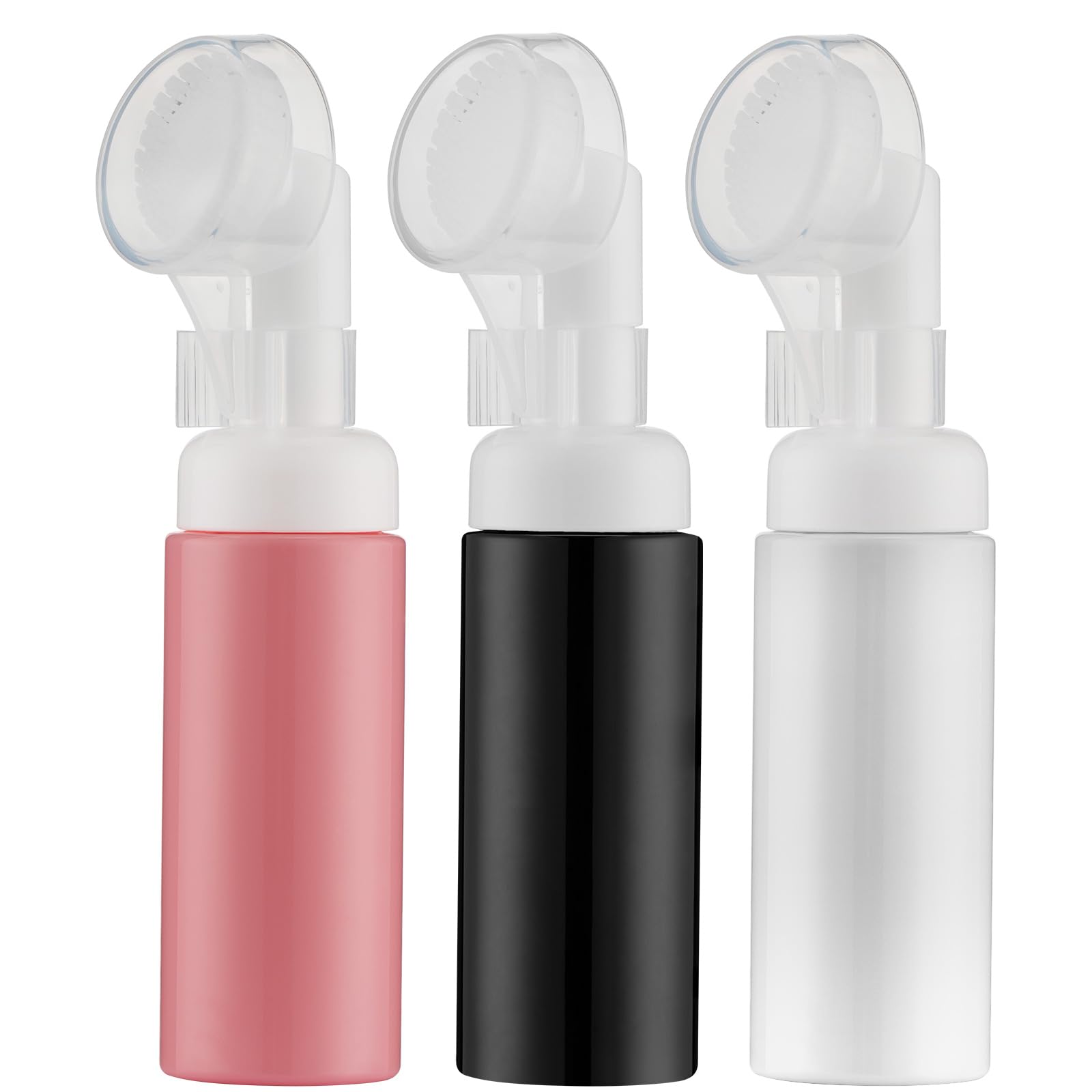 2 OZ Foam Bottle with Brush, Empty Detergent Bottle for Clean Paws with No-Rinse Scrubber Brush, Small Foaming Dispensers to Travel for Soap, Shampoo (3pcs, Black, No Cleaner)