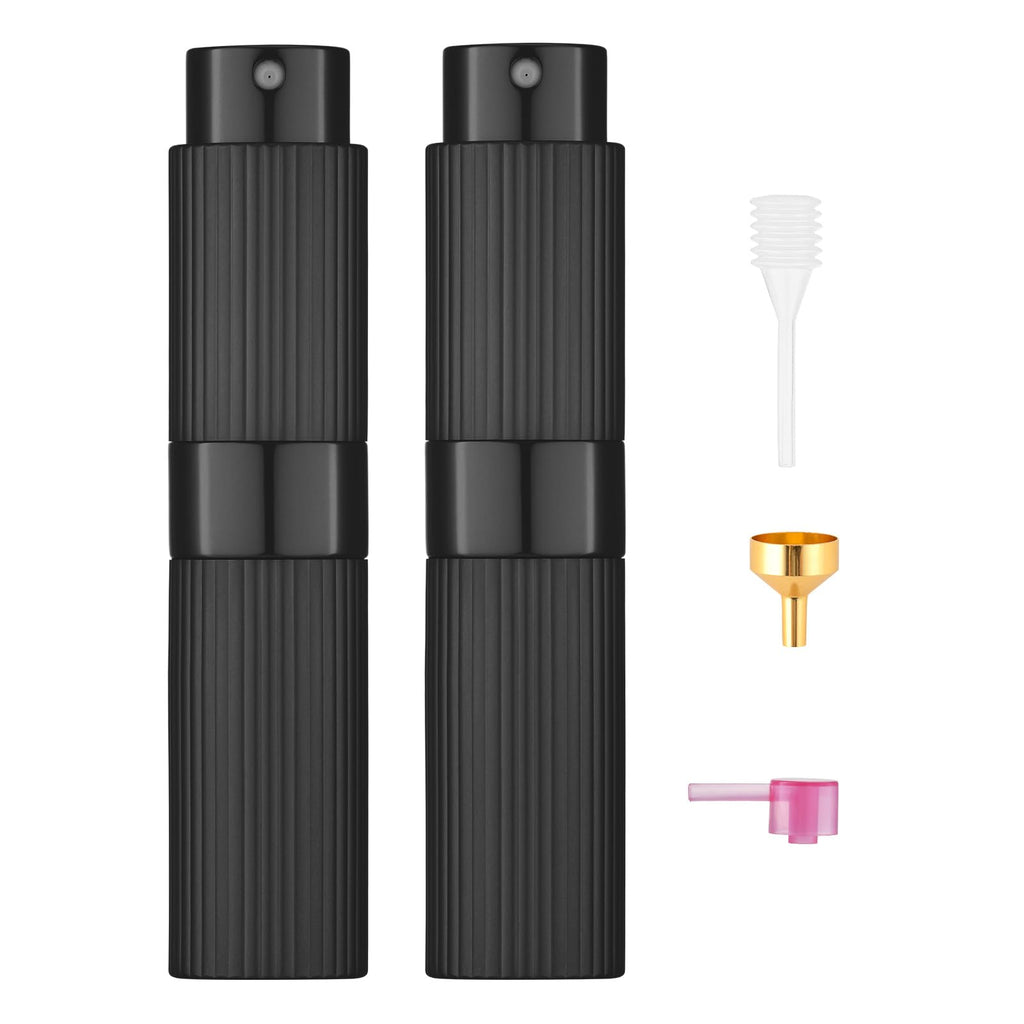 Tekson 2PCS 8ml Travel Perfume Atomizer Refillable, Mini Cologne Spray Bottle Empty, Portable Sprayer (Black & Pink)