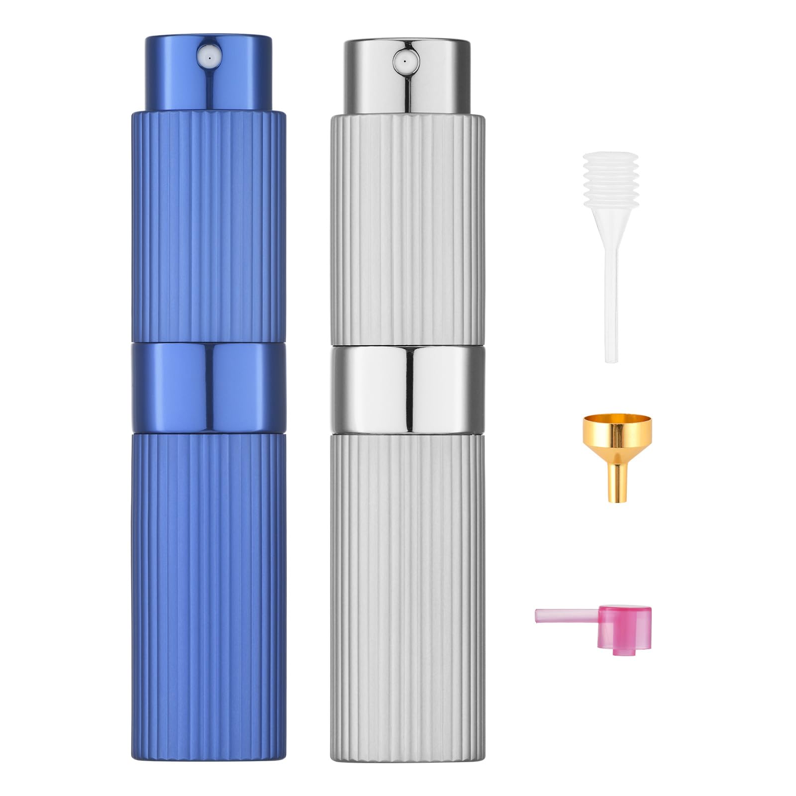 Tekson 2PCS 8ml Travel Perfume Atomizer Refillable, Mini Cologne Spray Bottle Empty, Portable Sprayer (Black & Pink)