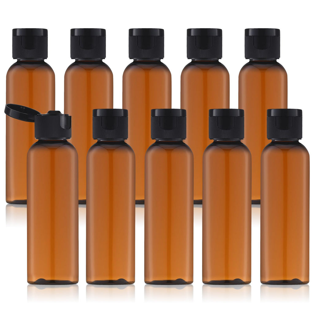 Tekson Travel Bottles Empty 2oz (10 PCS), Plastic Travel Size Cosmetic Container, TSA Amber Squeeze Bottle for Shampoo, Conditioner (Flip Cap)
