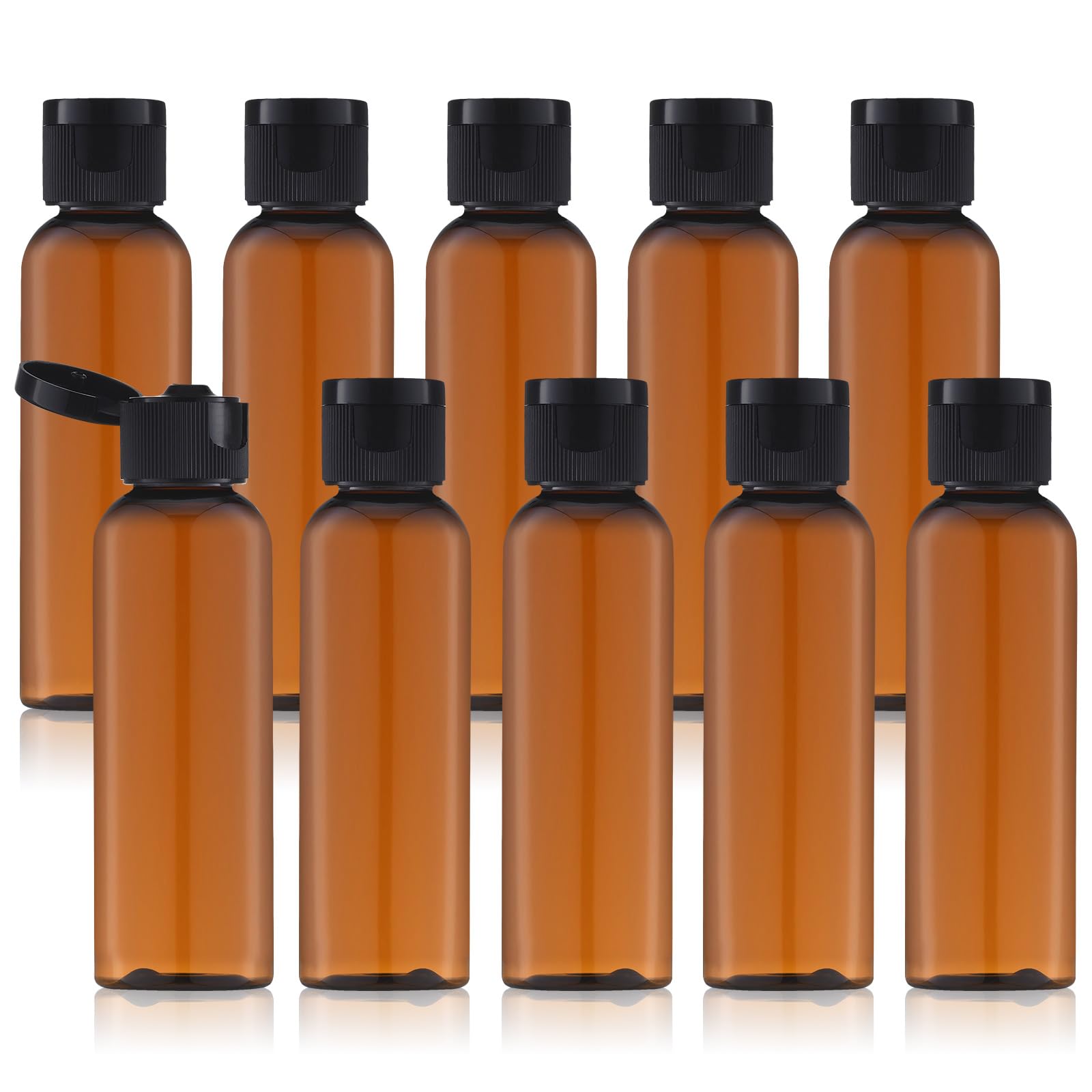 Tekson Travel Bottles Empty 2oz (10 PCS), Plastic Travel Size Cosmetic Container, TSA Amber Squeeze Bottle for Shampoo, Conditioner (Flip Cap)