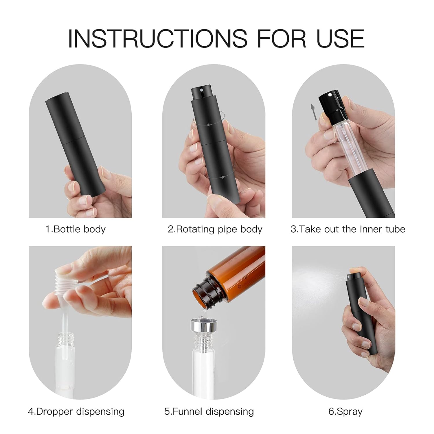 Tekson 10ml Travel Perfume Atomizer Refillable, Mini Cologne Spray Bottle Empty, Small Coffee Spray Bottle (Black)