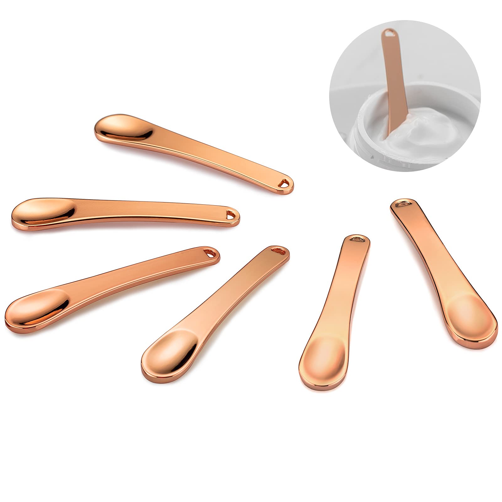 Tekson 6 Pieces Metal Cosmetic Skincare Spatula, Mini Mask facial Reusable Scoop, Makeup Beauty Spoons for Cream, Lotions, Moisturizers (Rose Gold, Gold, Silver)