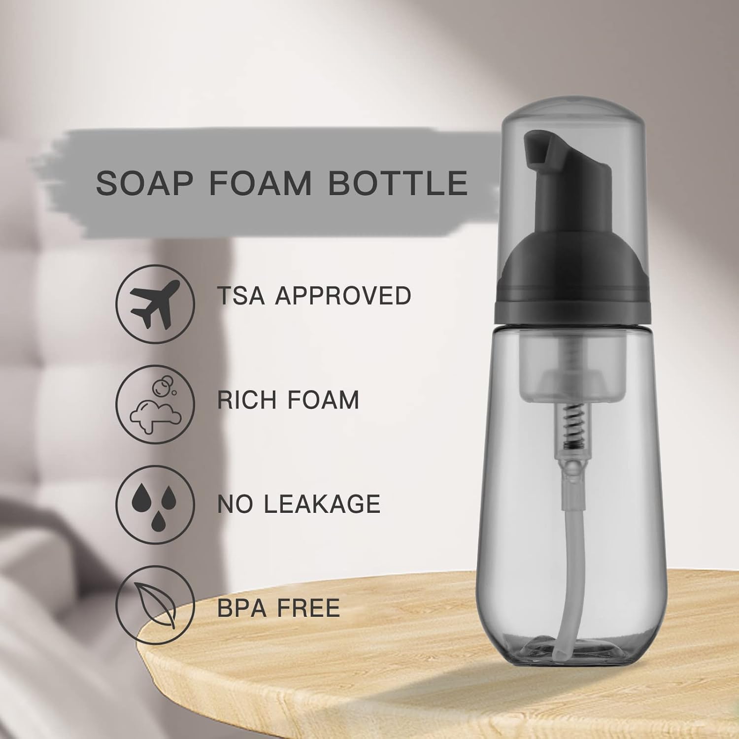 Tekson Soap Foam Bottle, Empty Travel Foaming Lash Shampoo for Cleanser, Dispenser (60ml, 2 fl oz, Black)