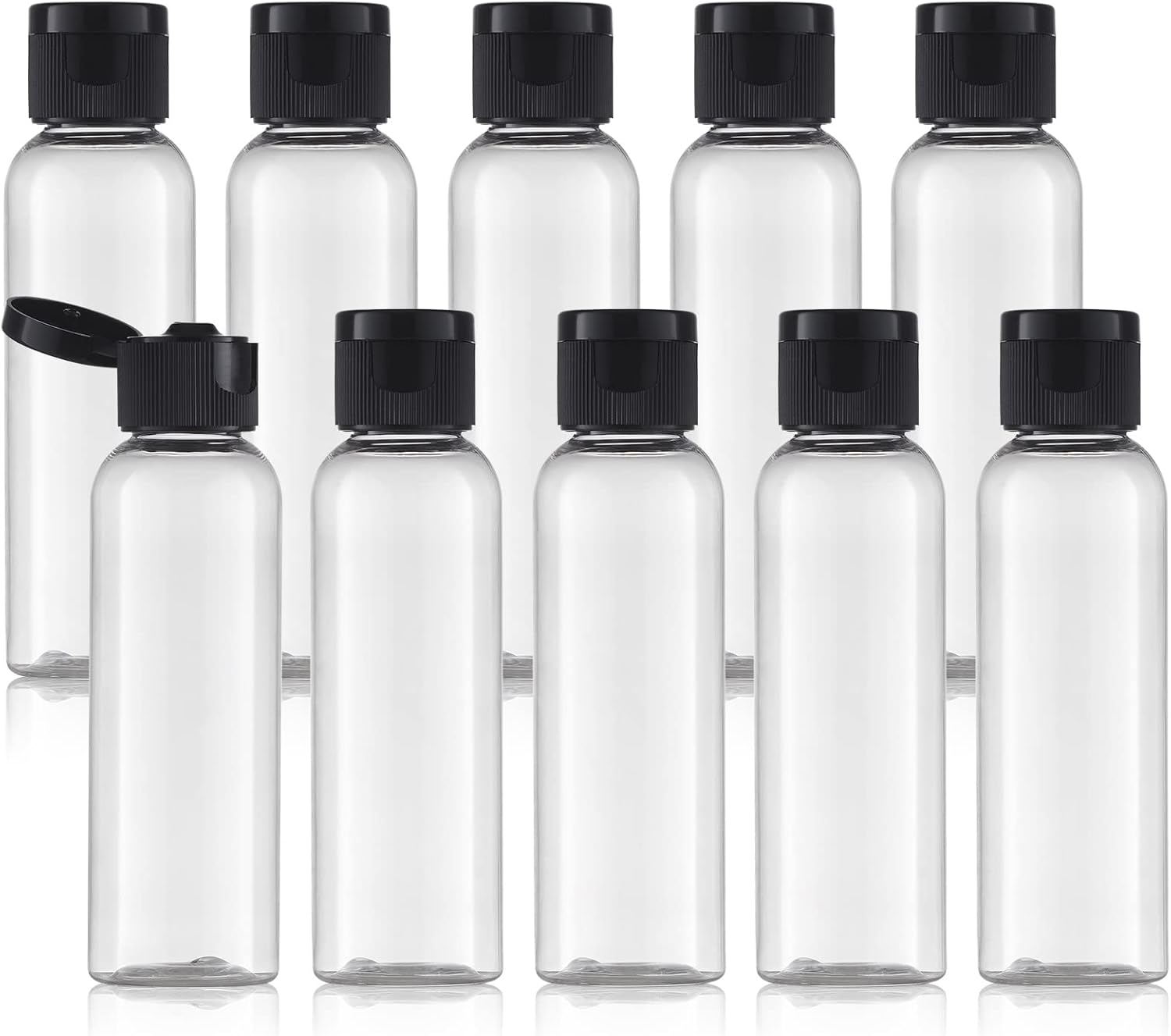Tekson Travel Bottles Empty 2oz (10 PCS), Plastic Travel Size Cosmetic Container, TSA Amber Squeeze Bottle for Shampoo, Conditioner (Flip Cap)