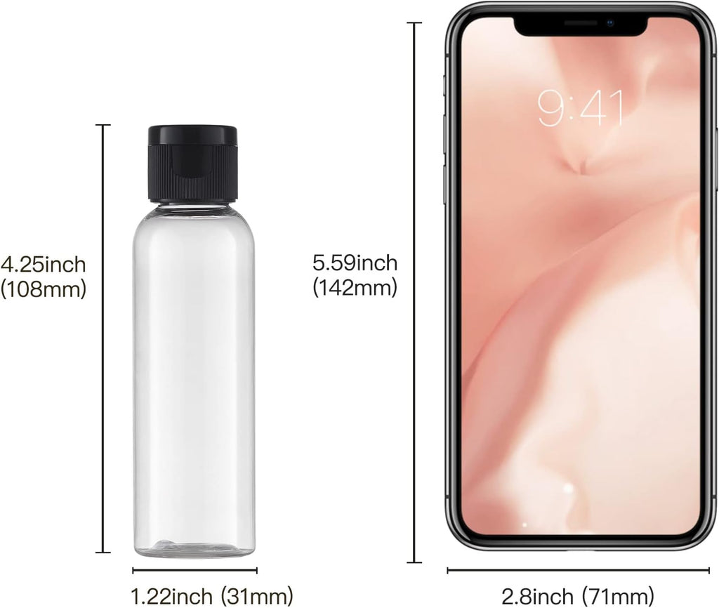 Tekson Travel Bottles Empty 2oz (10 PCS), Plastic Travel Size Cosmetic Container, TSA Amber Squeeze Bottle for Shampoo, Conditioner (Flip Cap)