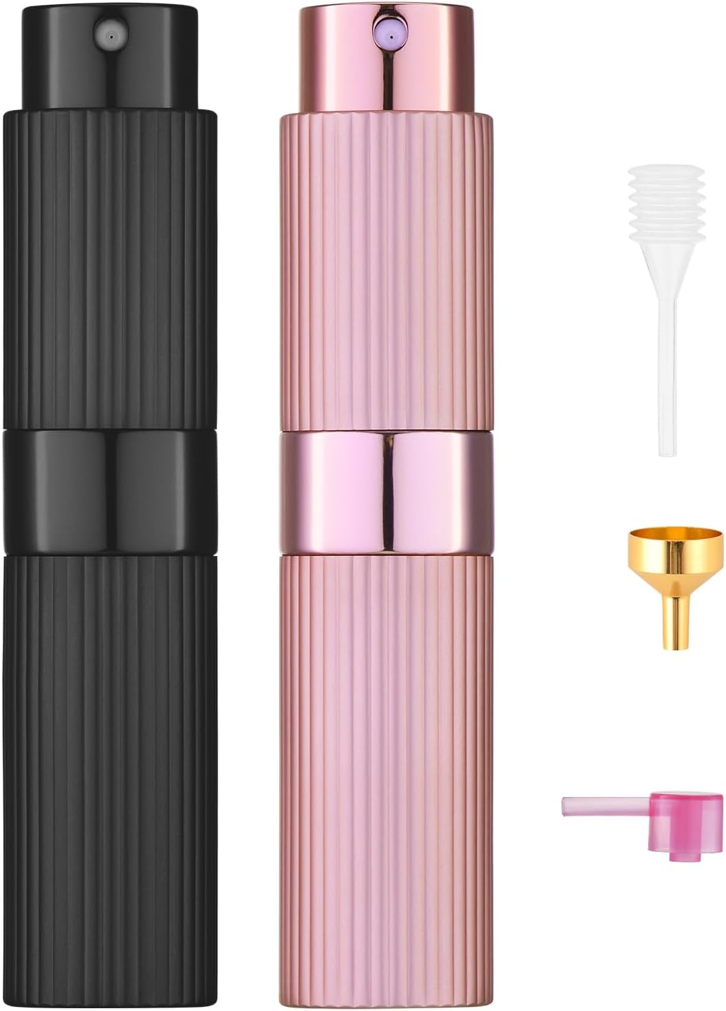 Tekson 2PCS 8ml Travel Perfume Atomizer Refillable, Mini Cologne Spray Bottle Empty, Portable Sprayer (Black & Pink)