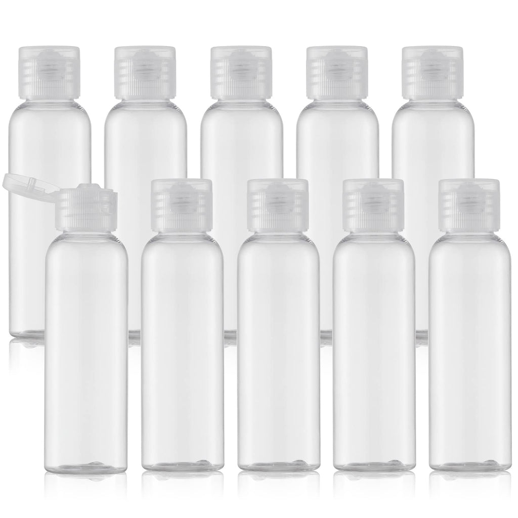 Tekson Travel Bottles Empty 2oz (10 PCS), Plastic Travel Size Cosmetic Container, TSA Amber Squeeze Bottle for Shampoo, Conditioner (Flip Cap)