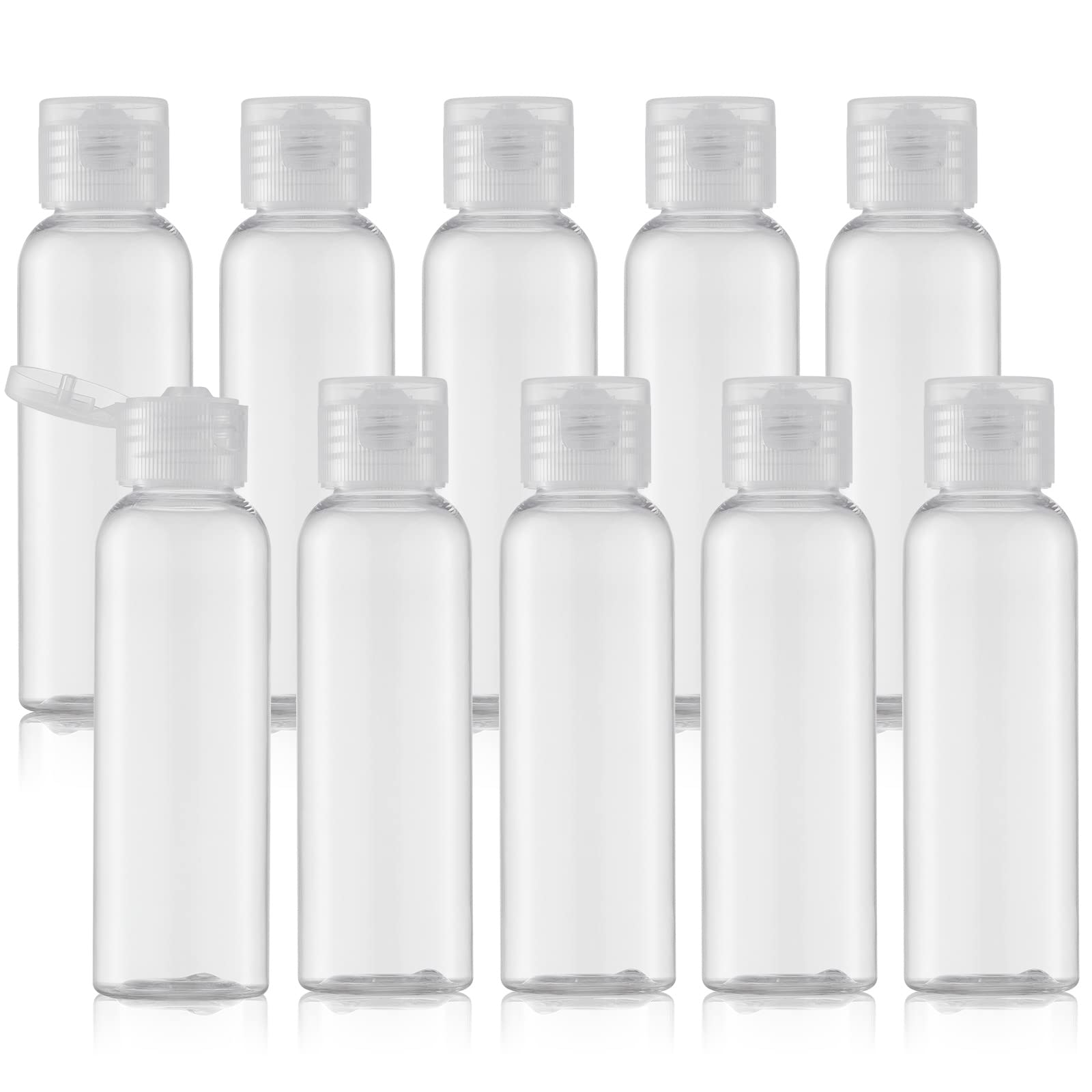 Tekson Travel Bottles Empty 2oz (10 PCS), Plastic Travel Size Cosmetic Container, TSA Amber Squeeze Bottle for Shampoo, Conditioner (Flip Cap)