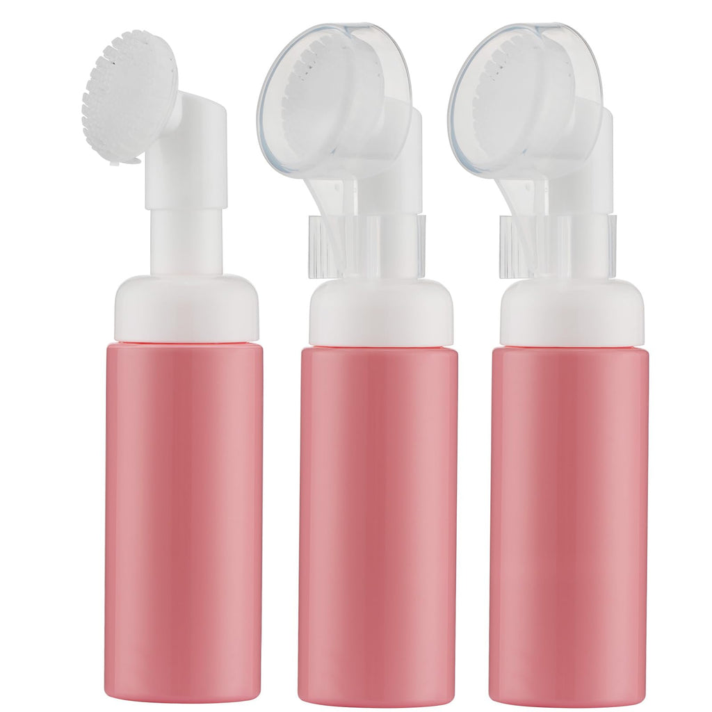 2 OZ Foam Bottle with Brush, Empty Detergent Bottle for Clean Paws with No-Rinse Scrubber Brush, Small Foaming Dispensers to Travel for Soap, Shampoo (3pcs, Black, No Cleaner)