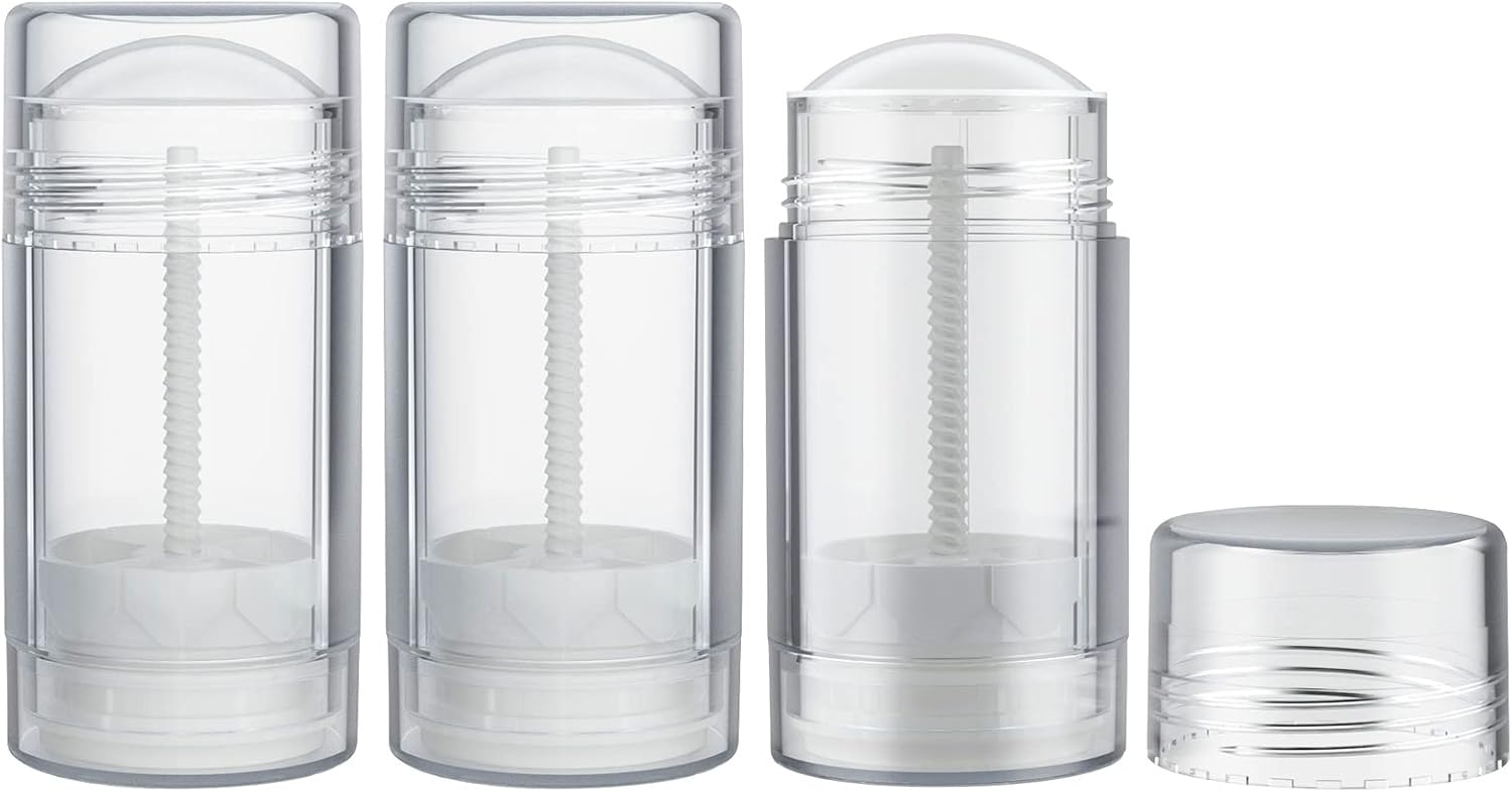 Tekson 2.5oz Empty Refillable Deodorant Containers, 3PCS Twist-UP Containers Tubes, Empty Balm Travel for Lotion Stick(Clear)