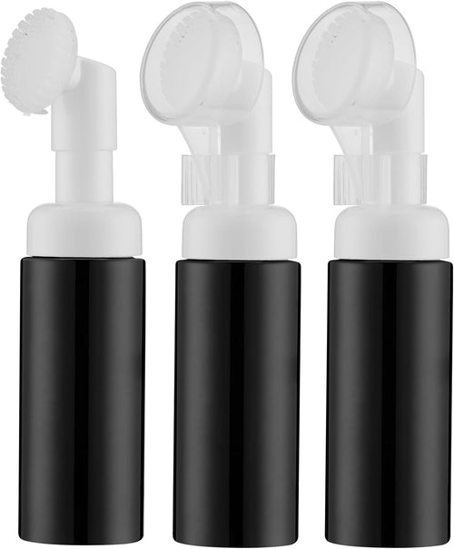 2 OZ Foam Bottle with Brush, Empty Detergent Bottle for Clean Paws with No-Rinse Scrubber Brush, Small Foaming Dispensers to Travel for Soap, Shampoo (3pcs, Black, No Cleaner)