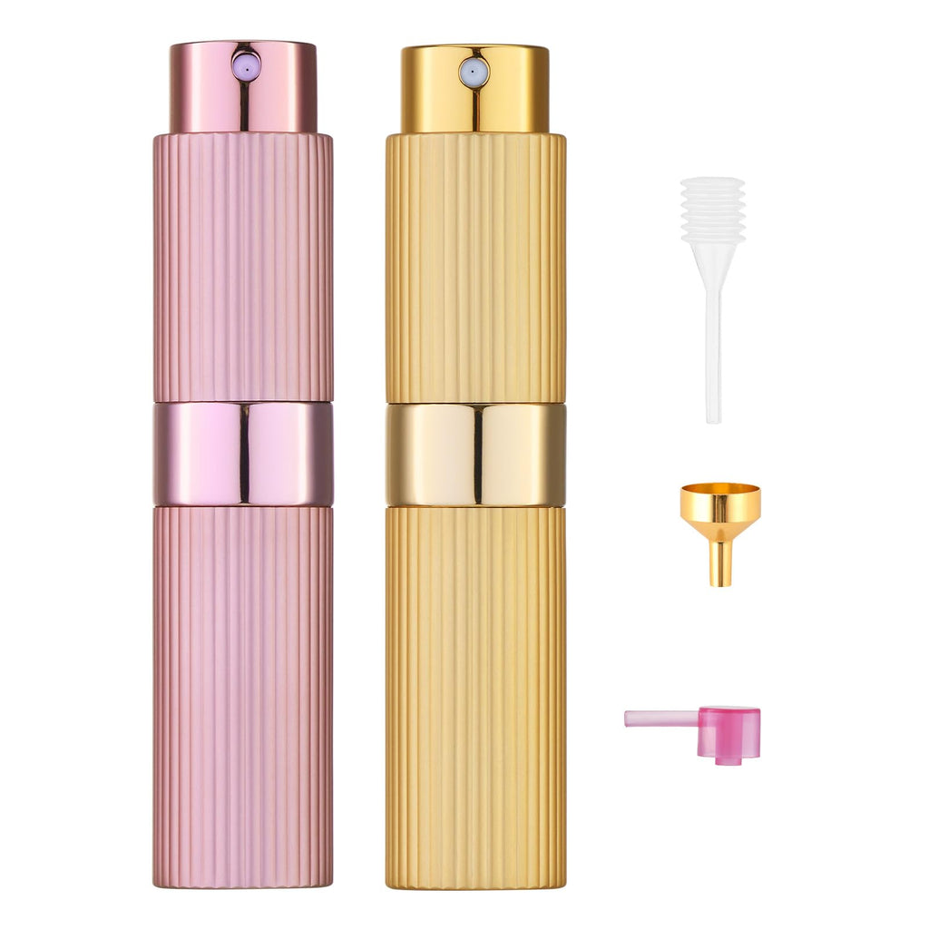 Tekson 2PCS 8ml Travel Perfume Atomizer Refillable, Mini Cologne Spray Bottle Empty, Portable Sprayer (Black & Pink)