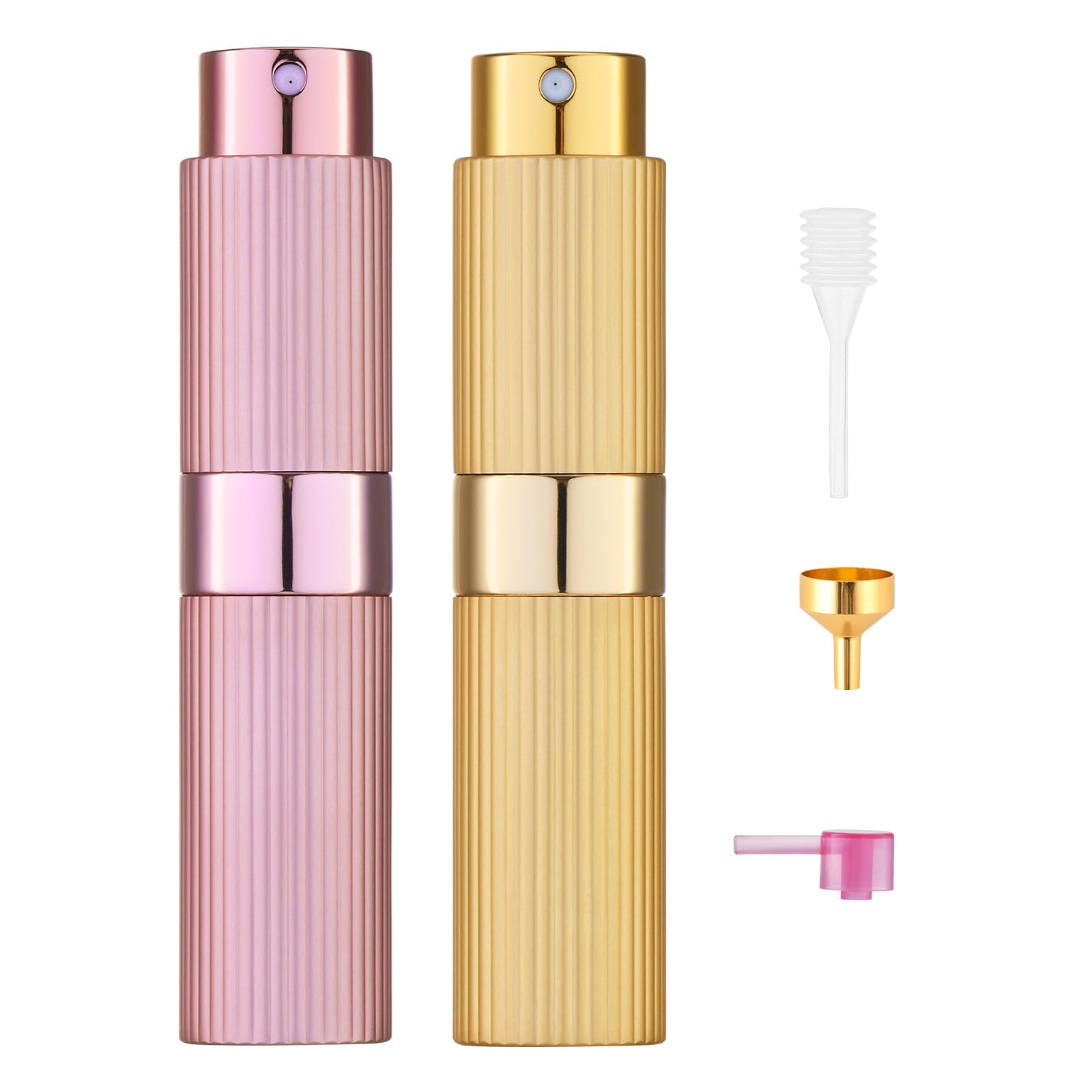 Tekson 2PCS 8ml Travel Perfume Atomizer Refillable, Mini Cologne Spray Bottle Empty, Portable Sprayer (Black & Pink)