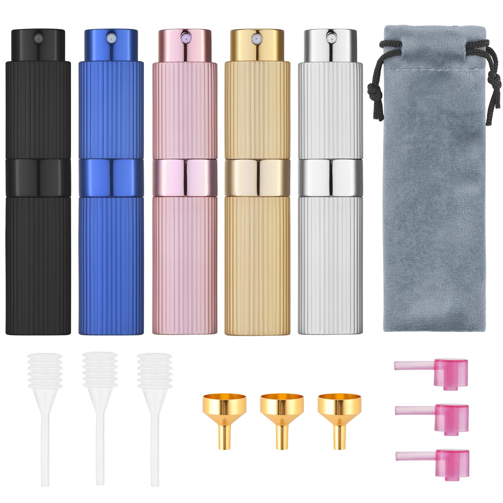 Tekson 2PCS 8ml Travel Perfume Atomizer Refillable, Mini Cologne Spray Bottle Empty, Portable Sprayer (Black & Pink)