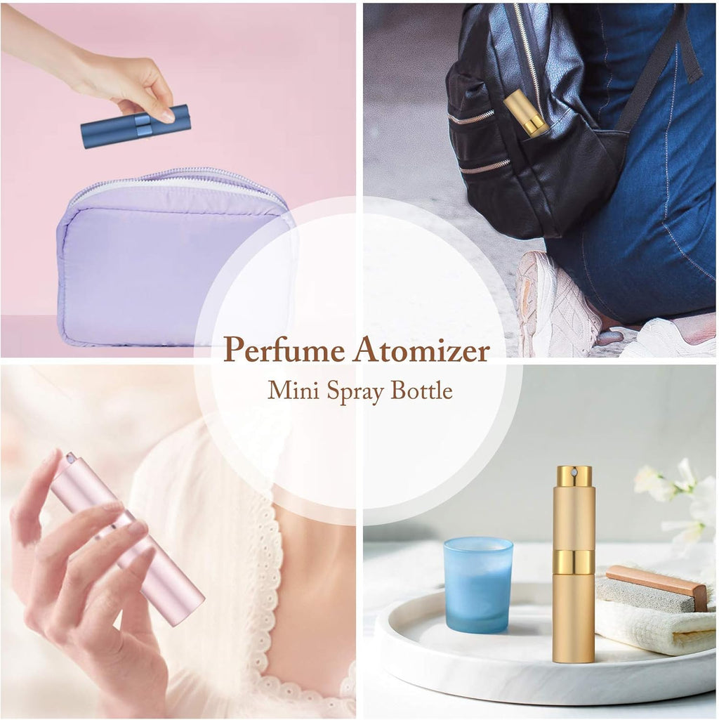 Tekson 2PCS 8ml Travel Perfume Atomizer Refillable, Mini Cologne Spray Bottle Empty, Portable Sprayer (Black & Pink)