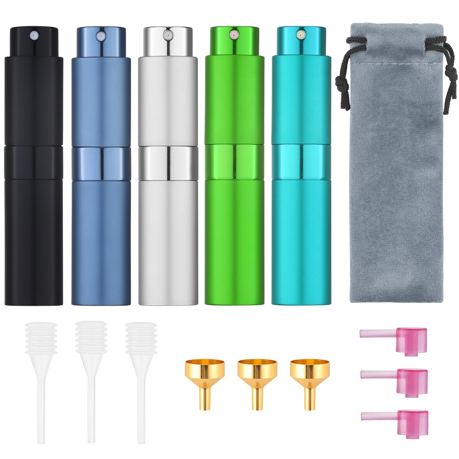 Tekson Travel Perfume Atomizer Refillable 8ml (5 PCS), Travel Cologne Sprayer Mini, Perfume Bottle Empty Small (5 Colors)