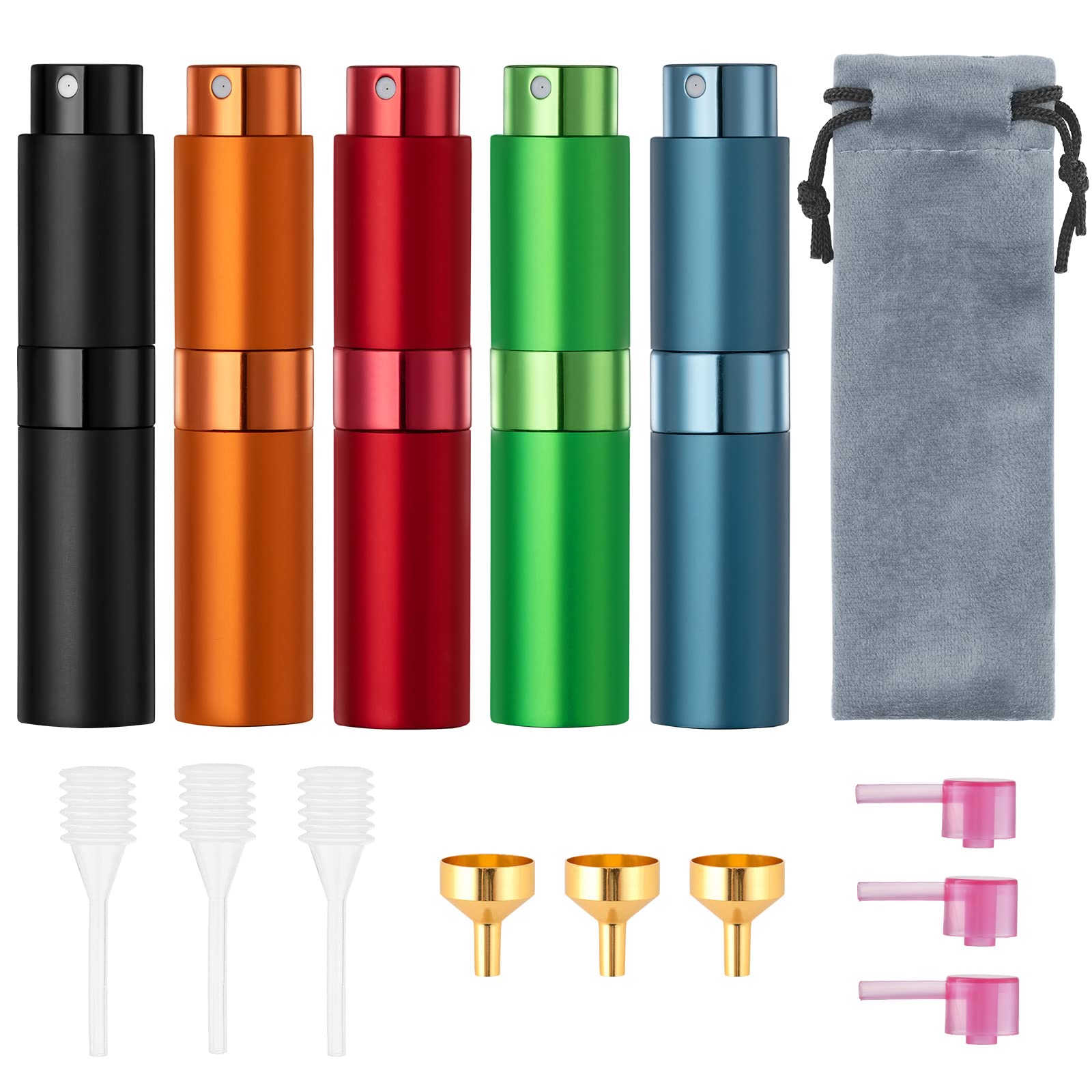 Tekson Travel Perfume Atomizer Refillable 8ml (5 PCS), Travel Cologne Sprayer Mini, Perfume Bottle Empty Small (5 Colors)