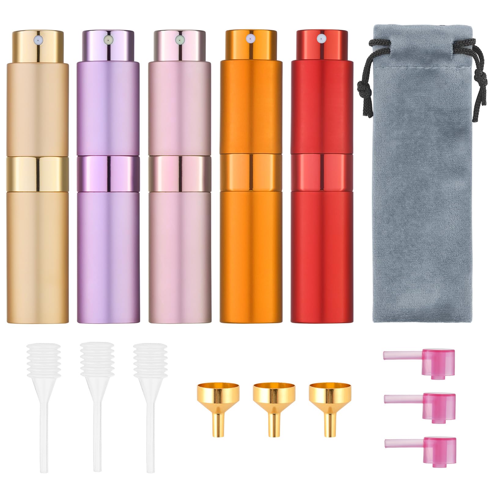 Tekson Travel Perfume Atomizer Refillable 8ml (5 PCS), Travel Cologne Sprayer Mini, Perfume Bottle Empty Small (5 Colors)