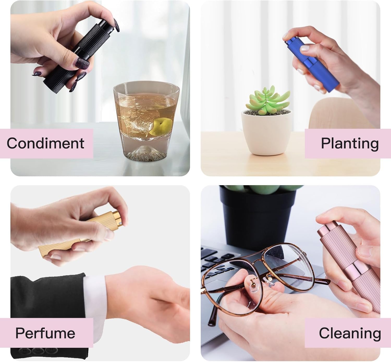 Tekson 2PCS 8ml Travel Perfume Atomizer Refillable, Mini Cologne Spray Bottle Empty, Portable Sprayer (Black & Pink)