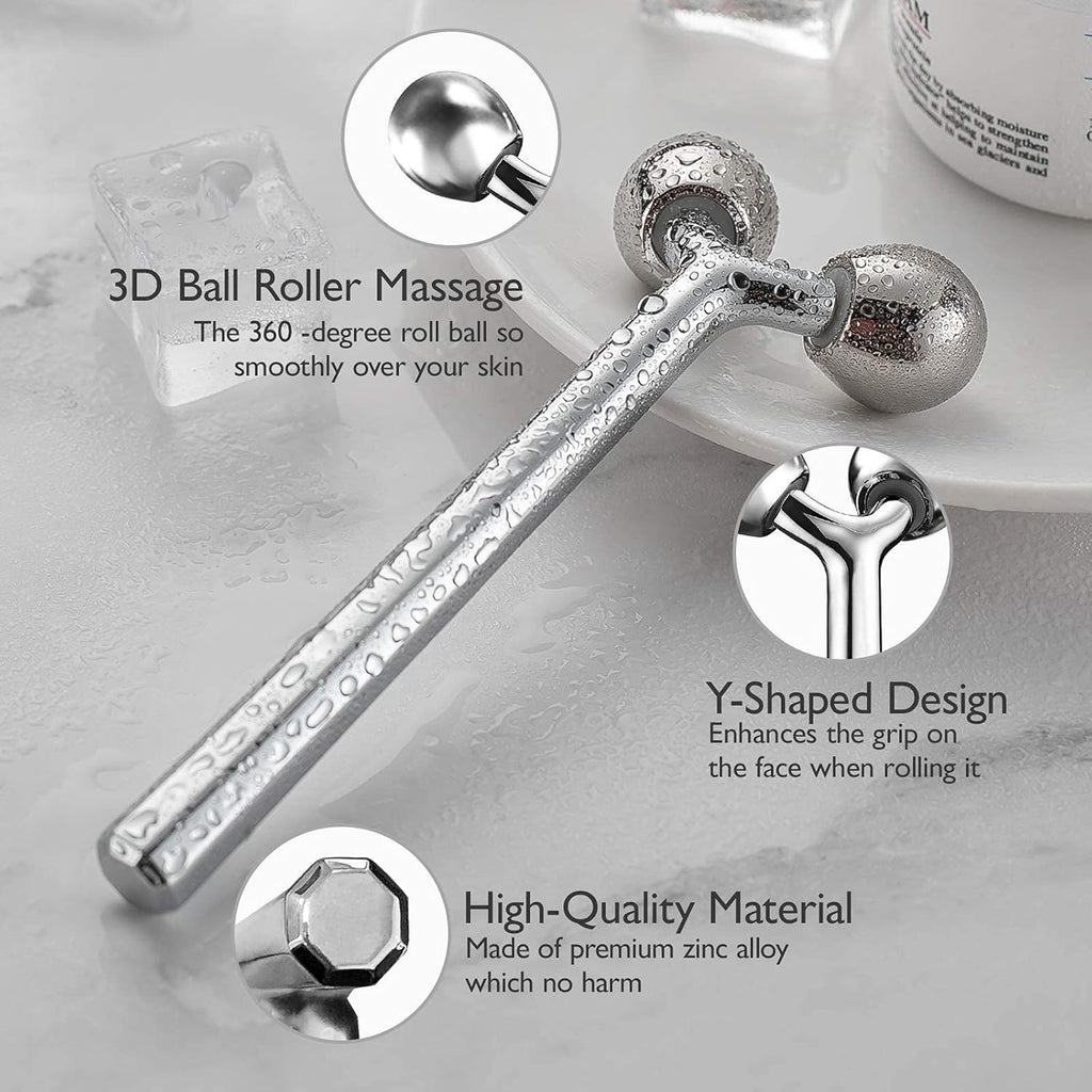 Tekson Faical Roller Massager, 3D Metal Face Massage Tool for Reduce Puffiness, Remove Eye Wrinkles, Face Lift, Increase Firmness, Anti-Aging, Skin Tightening (Zinc Alloy)