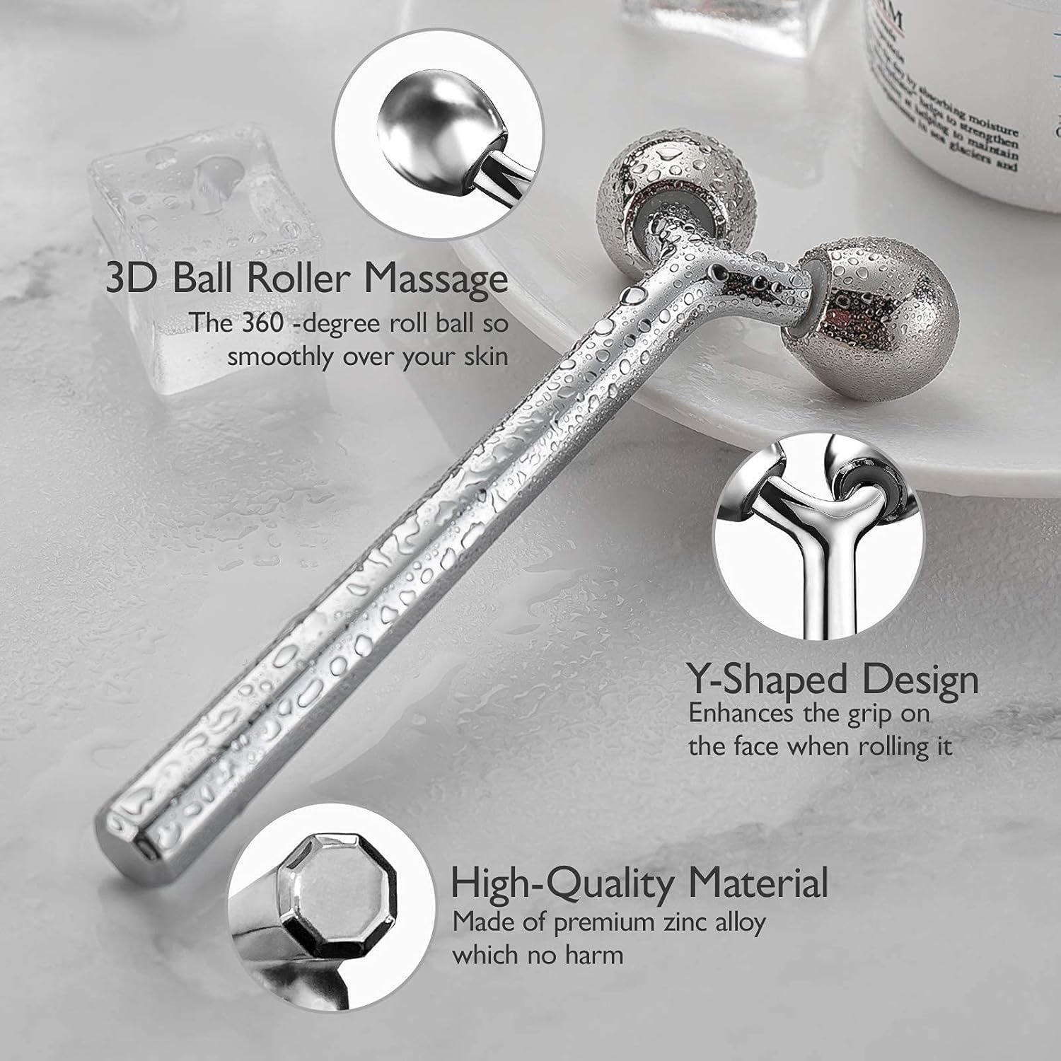 Tekson Faical Roller Massager, 3D Metal Face Massage Tool for Reduce Puffiness, Remove Eye Wrinkles, Face Lift, Increase Firmness, Anti-Aging, Skin Tightening (Zinc Alloy)