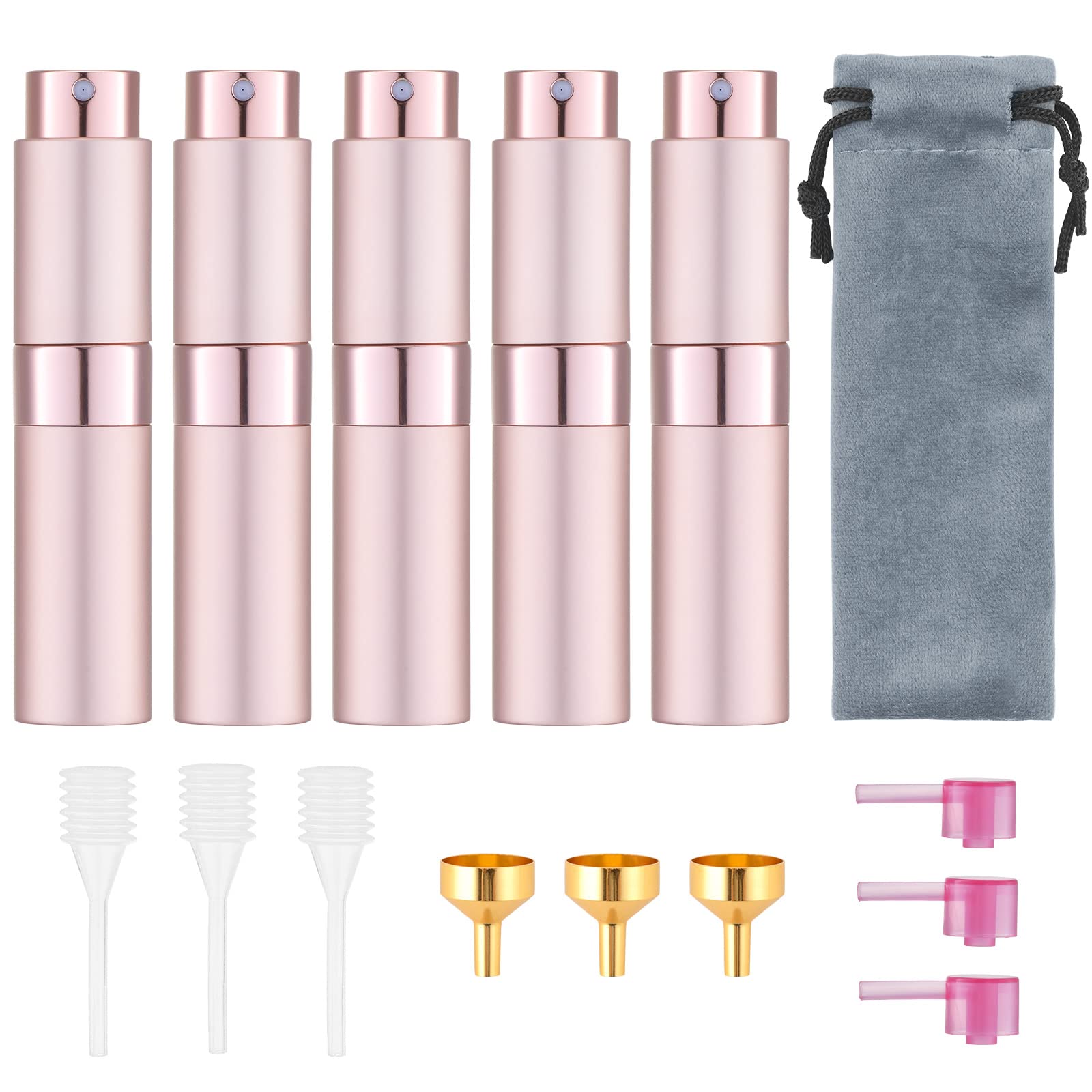 Tekson Travel Perfume Atomizer Refillable 8ml (5 PCS), Travel Cologne Sprayer Mini, Perfume Bottle Empty Small (5 Colors)