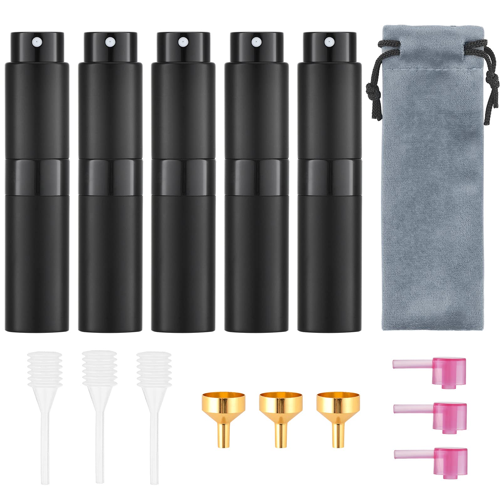Tekson Travel Perfume Atomizer Refillable 8ml (5 PCS), Travel Cologne Sprayer Mini, Perfume Bottle Empty Small (5 Colors)